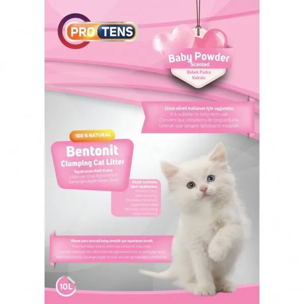 Pro Tens Bebek Pudrası Kokulu Topaklanan Bentonit 10 lt Kedi Kumu