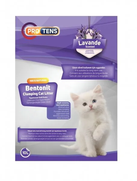 Pro Tens Preminium Lavanta Kokulu Topaklanan İnce Taneli Bentonit 10 lt Kedi Kumu