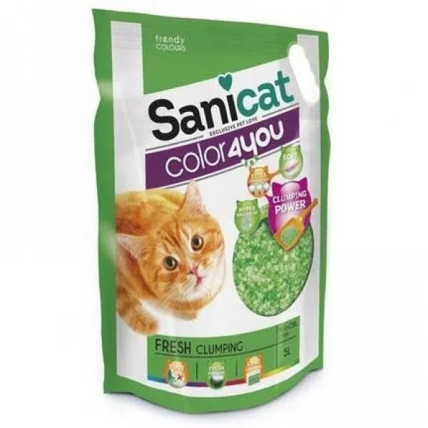 Sanicat Color Green Topaklaşan Çiçek Kokulu 5 lt Kedi Kumu