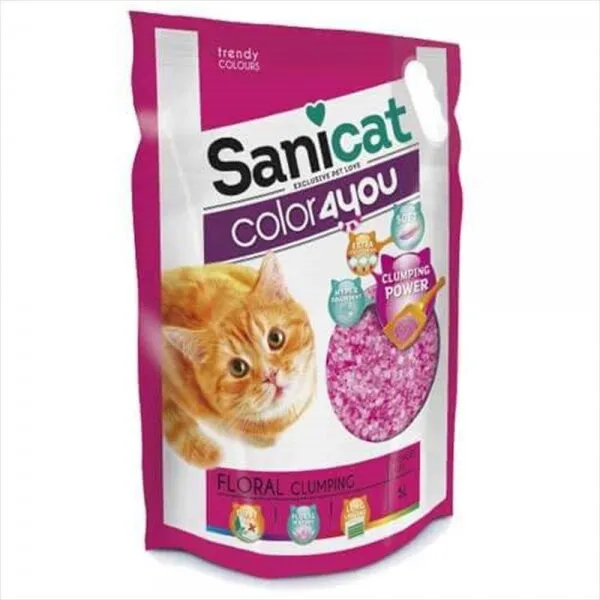 Sanicat Color Pink Topaklaşan Çiçek Kokulu 5 lt Kedi Kumu