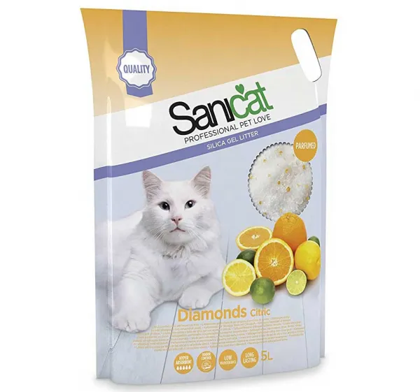 Sanicat Diamonds Silika Limon ve Portakal 5 lt Kedi Kumu