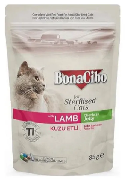 BonaCibo Pouch Kuzu Etli Kısır 85 gr Kedi Maması