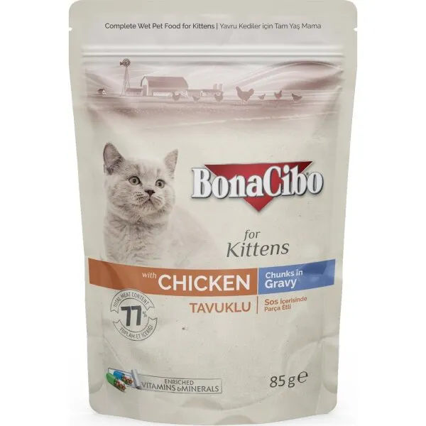 BonaCibo Soslu Tavuklu Pouch Yavru 85 gr Kedi Maması