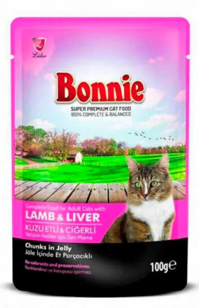 Bonnie Kuzu Etli Ciğerli Pouch Jelly 100 gr Kedi Maması