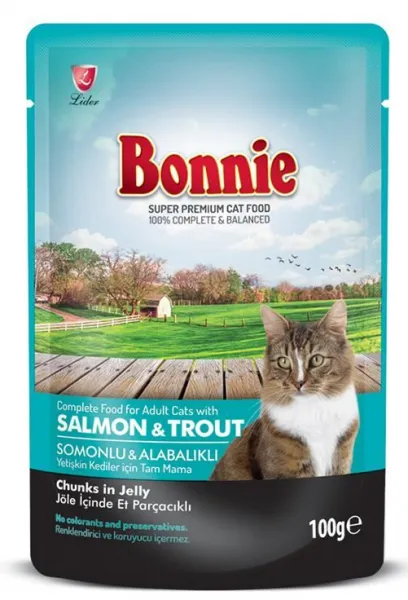 Bonnie Pouch Somonlu Ve Alabalıklı Jelly Yetişkin 100 gr Kedi Maması