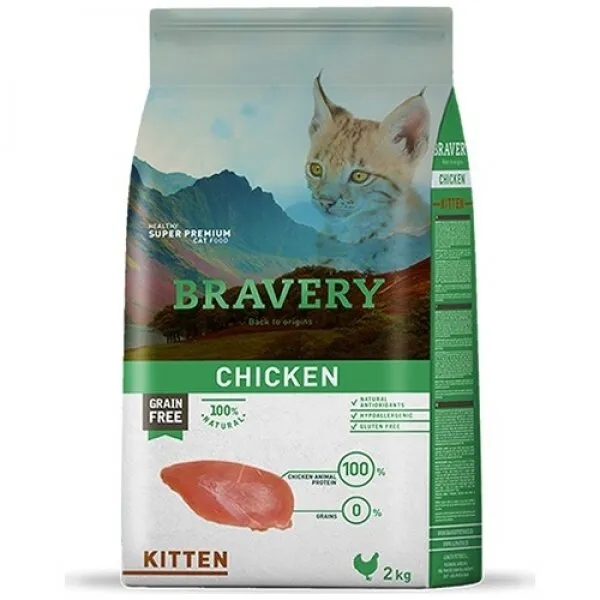 Bravery Tahılsız Tavuk Etli Yetişkin 2 kg Kedi Maması