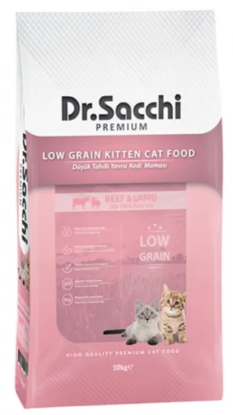 Dr.Sacchi Düşük Tahıllı Biftek ve Kuzu Etli Yavru 10 kg Kedi Maması
