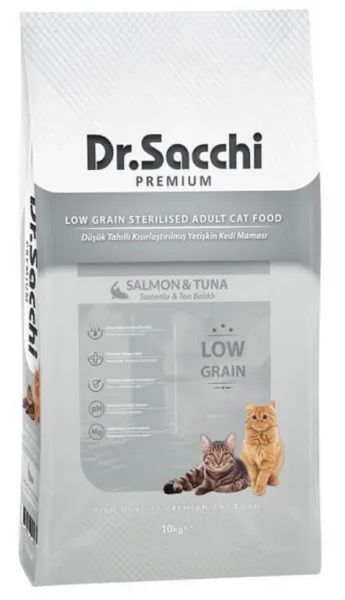 Dr.Sacchi Düşük Tahıllı Somonlu Kısırlaştırılmış 10 kg Kedi Maması