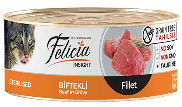 Felicia Sterilised Biftek Etli Fileto Tahılsız 85 gr Kedi Maması