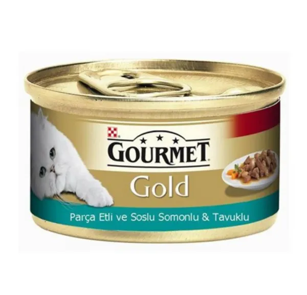 Gourmet Gold Parça Etli Soslu Somonlu Tavuklu 85 gr Kedi Maması