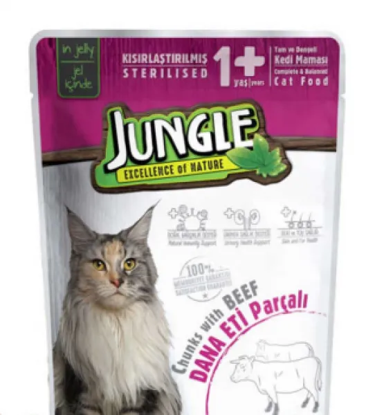 Jungle Pouch Sterilised Biftekli Yaş 100 gr Kedi Maması