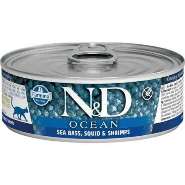 N&D Ocean Levrek Kalamar ve Karidesli 80 gr Kedi Maması