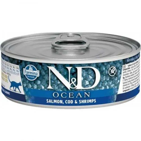 N&D Ocean Somon Morina ve Karidesli 80 gr Kedi Maması