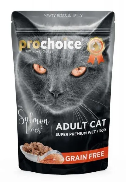 Pro Choice Pouch Somonlu ve Ciğerli Tahılsız  85 gr Kedi Maması