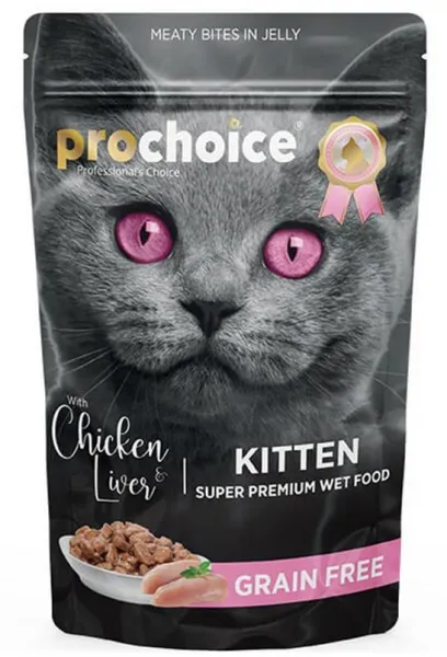 Pro Choice Pouch Tavuklu ve Ciğerli Tahılsız Yavru 85 gr Kedi Maması