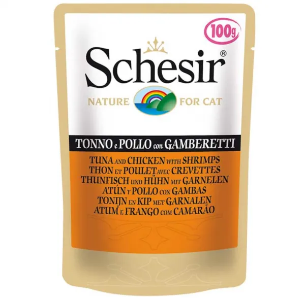 Schesir Pouch Ton Balıklı Tavuk ve Karidesli 100 gr Kedi Maması