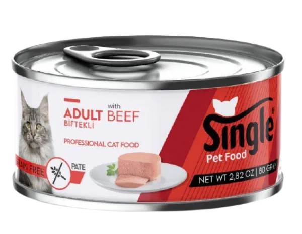 Single Pate Biftekli Tahılsız Yetişkin 80 gr Kedi Maması
