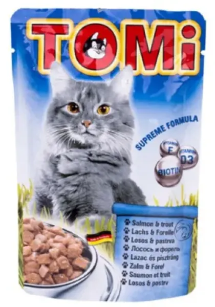 Tomi Somonlu ve Alabalıklı Yetişkin Yaş Pouch 100 gr Kedi Maması