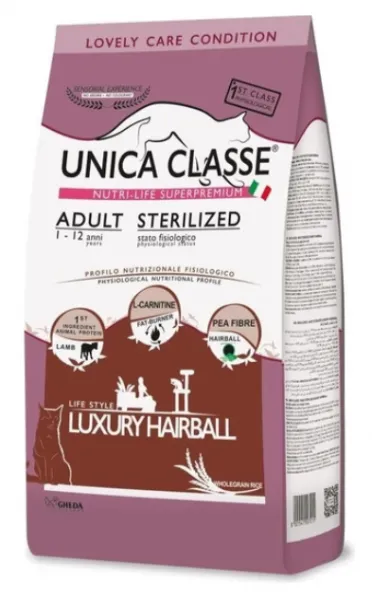 Unica Classe Kısırlaştırılmış Kuzulu Hairball Yetişkin 10 kg Kedi Maması