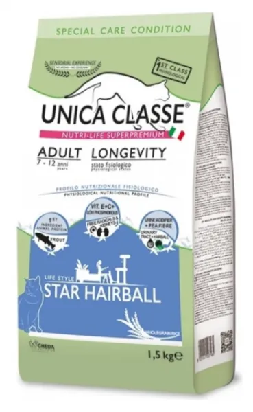 Unica Classe Star Hairball Balıklı Yetişkin 1.5 kg Kedi Maması