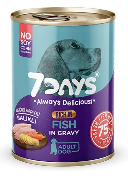 7Days Tahılsız Taze Balık Etli Soslu Yetişkin 415 gr Köpek Maması