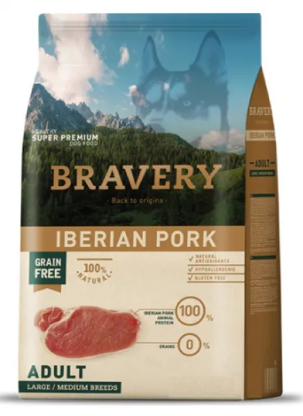 Bravery Iberian Pork Tahılsız Domuzlu Büyük Ve Orta Irk Yetişkin 4 kg Köpek Maması