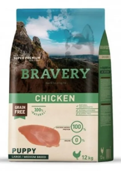 Bravery Tahılsız Orta Ve Büyük Irk Tavuklu Yavru 12 kg 12000 gr Köpek Maması