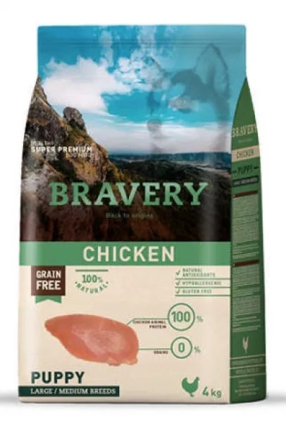 Bravery Tahılsız Orta Ve Büyük Irk Tavuklu Yavru 4 kg 4000 gr Köpek Maması