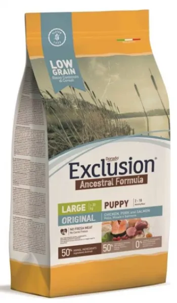 Exclusion Düşük Tahıllı Tavuklu Domuz Etli ve Somonlu Büyük Irk Yavru 2.5 kg Köpek Maması