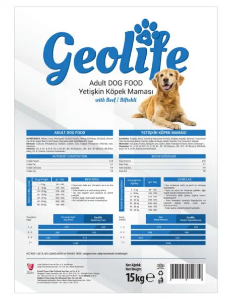 Geolife Yetişkin Biftekli 15 kg Köpek Maması