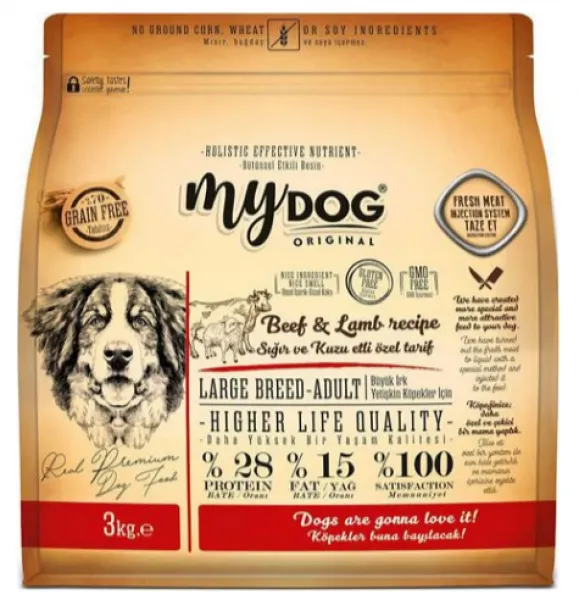 MyDog Original Tahılsız Büyük Irk Sığır ve Kuzu Etli Yetişkin 3 kg Köpek Maması