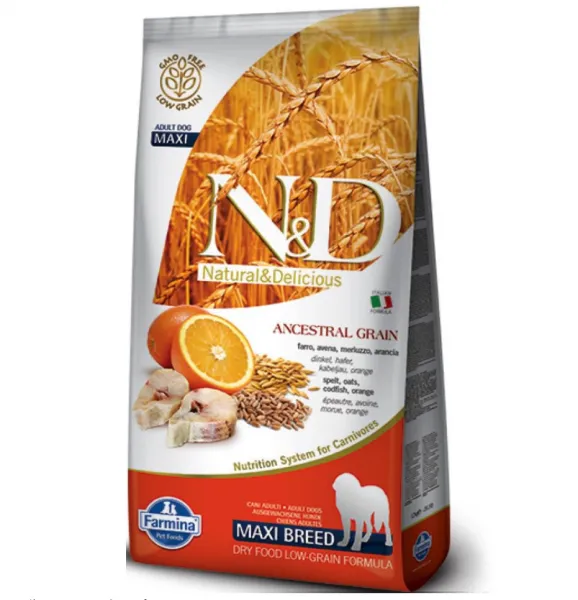 N&D Düşük Tahıllı Maxi Morina Balığı ve Portakallı 12 kg Köpek Maması