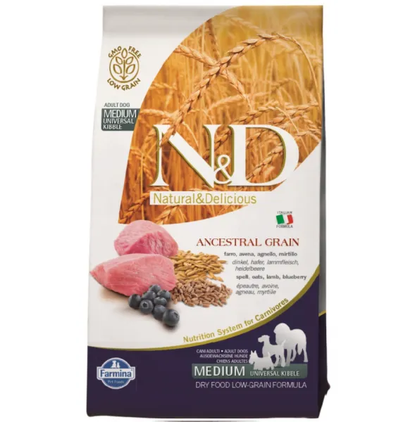 N&D Düşük Tahıllı Medium Kuzulu ve Yaban Mersinli 12 kg Köpek Maması