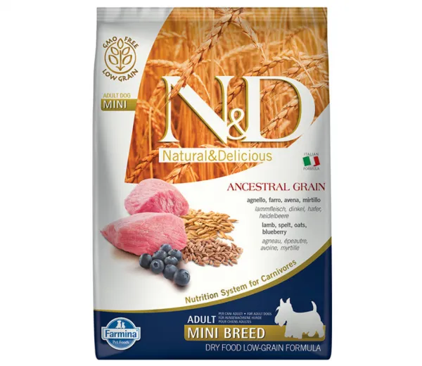 N&D Düşük Tahıllı Mini Adult Kuzulu ve Yaban Mersinli 2.5 kg Köpek Maması