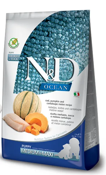 N&D Ocean Morina Balığı Balkabağı ve Kavun Yavru 12 kg Köpek Maması