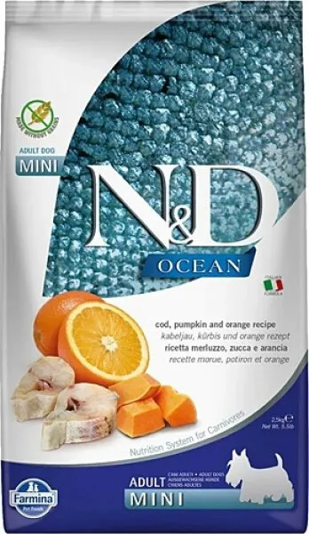 N&D Ocean Morina Balıklı Balkabaklı Mini Yetişkin 2.5 kg Köpek Maması