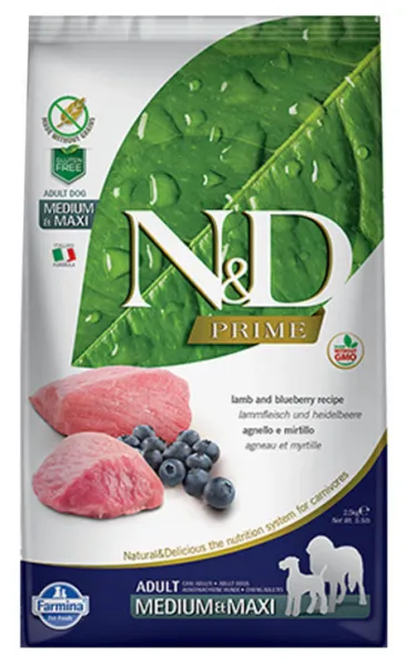 N&D Prime Medium Maxi Tahılsız Kuzu Yaban Mersinli 2.5 kg Köpek Maması