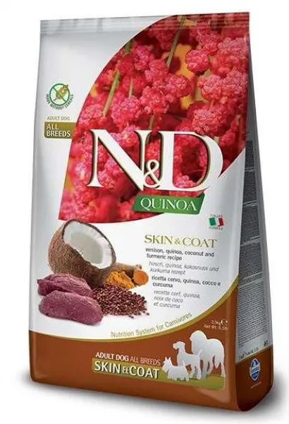 N&D Quinoa Skin Coat Tahılsız Geyik Etli 2.5 kg Köpek Maması