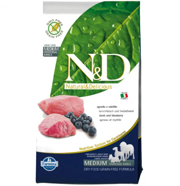 N&D Tahılsız Medium Kuzu Eti ve Yaban Mersini 2.5 kg Köpek Maması