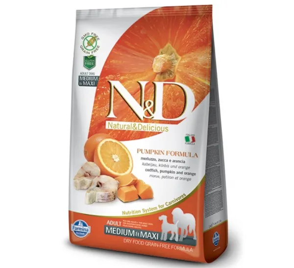 N&D Tahılsız Medium Maxi Balkabağı Morina Balığı ve Portakallı 2.5 kg Köpek Maması