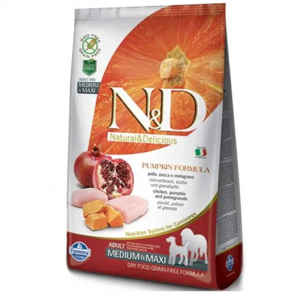 N&D Tahılsız Medium Maxi Balkabağı Tavuklu ve Narlı 12 kg Köpek Maması