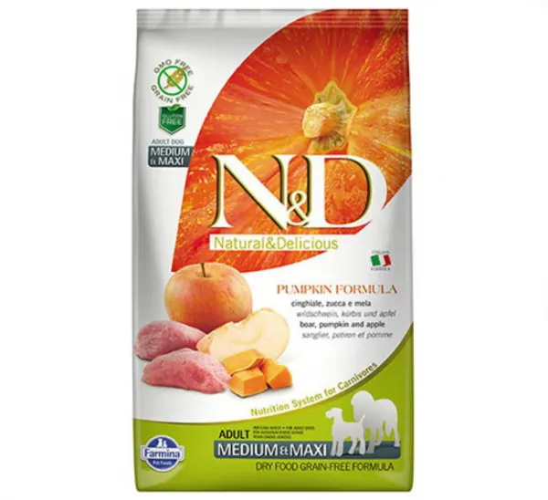 N&D Tahılsız Medium Maxi Balkabağı Yaban Domuzu ve Elmalı 12 kg Köpek Maması