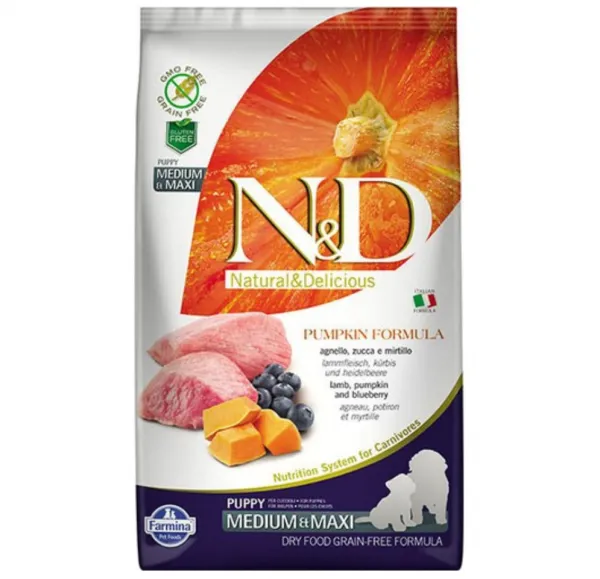 N&D Tahılsız Medium Maxi Puppy Balkabağı Kuzu Eti ve Yaban Mersinli 2.5 kg Köpek Maması