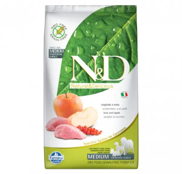 N&D Tahılsız Medium Yaban Domuzu ve Elmalı 12 kg Köpek Maması