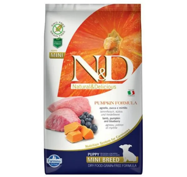 N&D Tahılsız Mini Puppy Balkabağı Kuzu Eti ve Yaban Mersinli 2.5 kg Köpek Maması