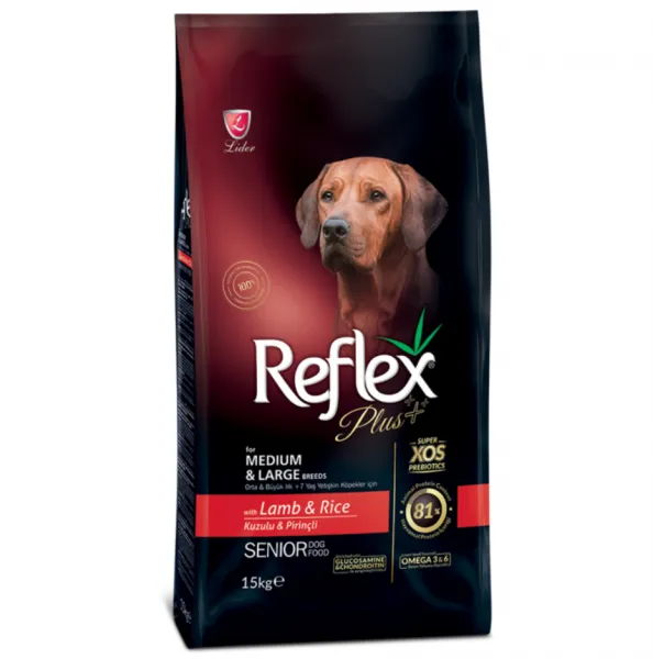 Reflex Plus Senior Medium & Large Kuzu Eti ve Pirinçli 15 kg Köpek Maması