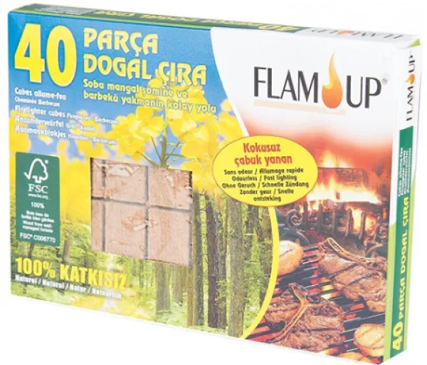 Flam Up Çiçek Özlü Doğal Çıra 40 Adet Mangal Kömürü