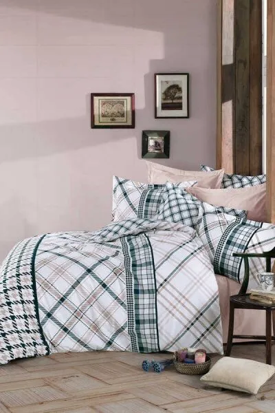 Soley Checker Dört Mevsim 220x230 cm Bej Nevresim Takımı