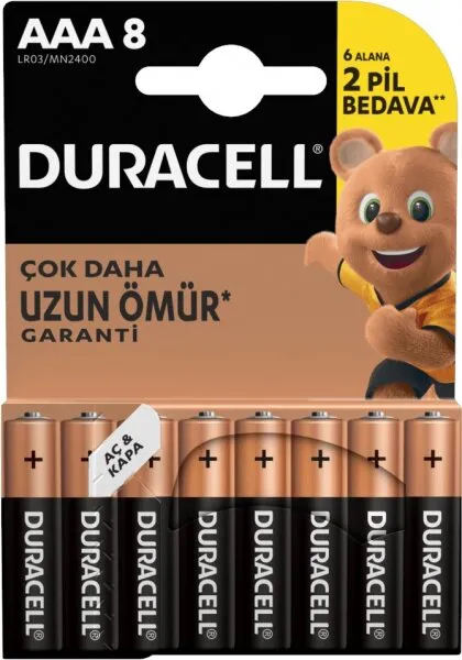 Duracell Basic AAA 8'li (LR03/MN2400/8PK) İnce Kalem Pil