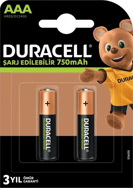 Duracell Şarj Edilebilir AAA 750 mAh 2'li İnce Kalem Pil